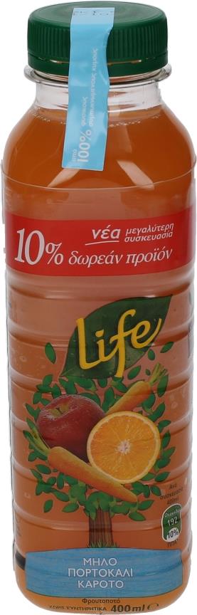 Life μήλο πορτοκάλι καρότο οικογενειακή συσκευασία 1lt